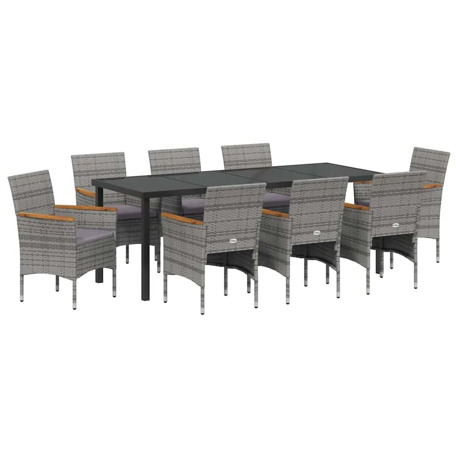 Ensemble de salle à manger pour jardin 9 pcs Gris polyrotin - 2