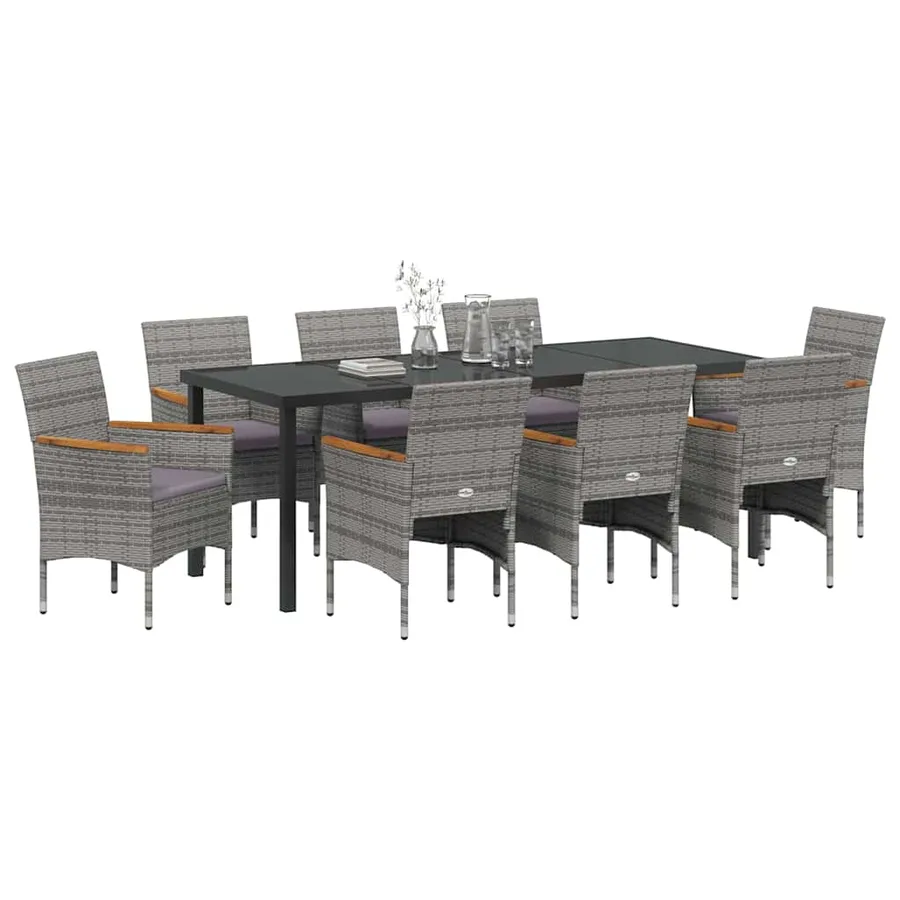 Ensemble de salle à manger pour jardin 9 pcs Gris polyrotin - 3