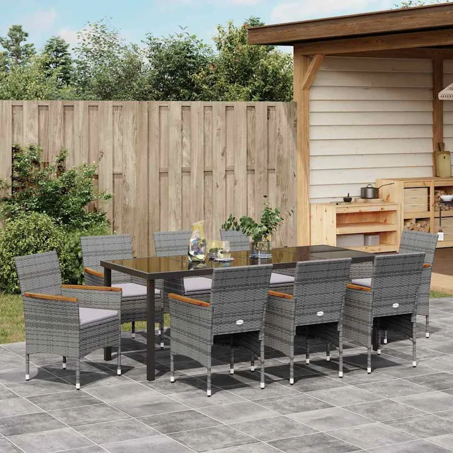 Ensemble de salle à manger pour jardin 9 pcs Gris polyrotin - 4