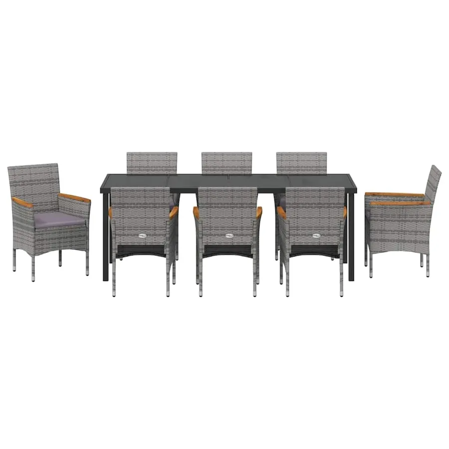 Ensemble de salle à manger pour jardin 9 pcs Gris polyrotin - 7