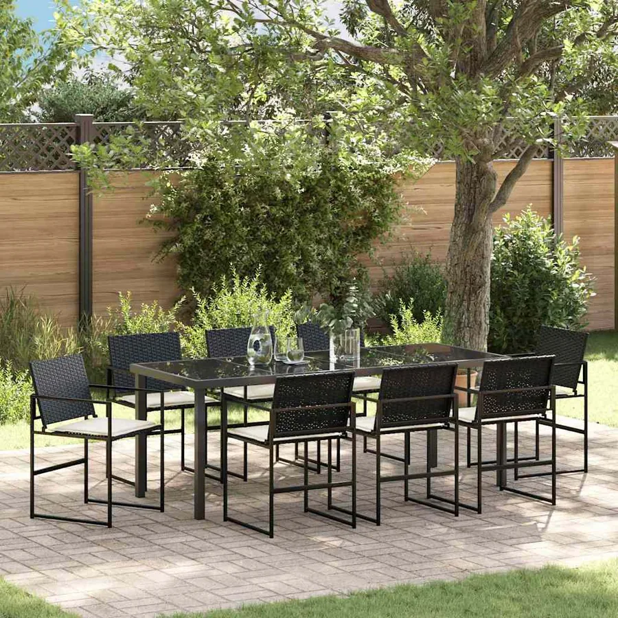 Ensemble de salle à manger pour jardin 9 pcs Noir et Crème