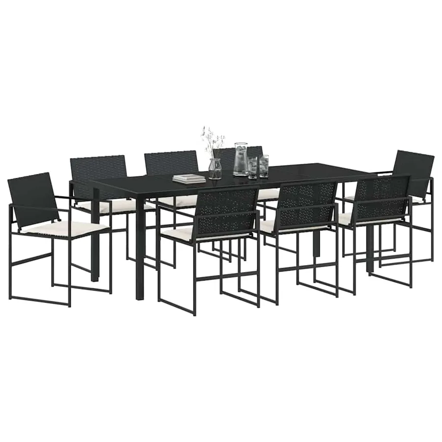 Ensemble de salle à manger pour jardin 9 pcs Noir et Crème - 3