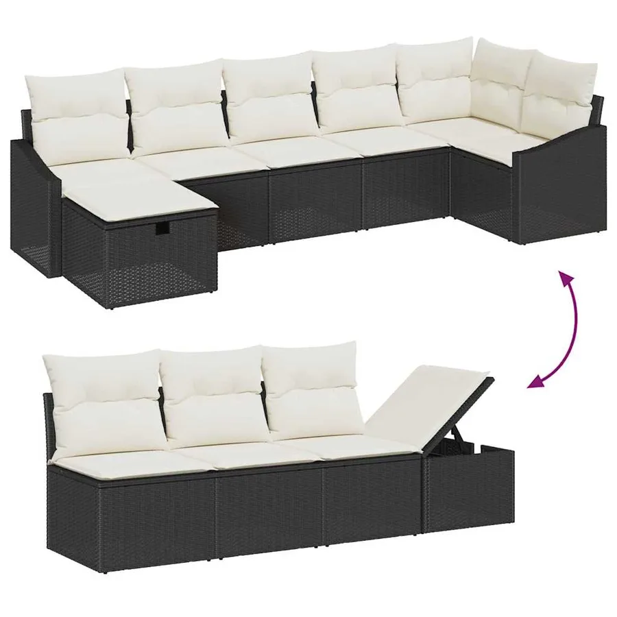 Ensemble de Canapés avec coussin 7 pcs Noir polyrotin - 11