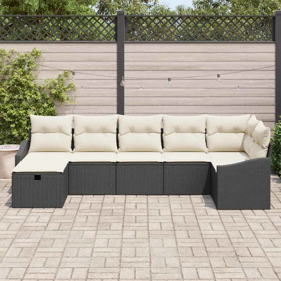 Ensemble de Canapés avec coussin 7 pcs Noir polyrotin - 3