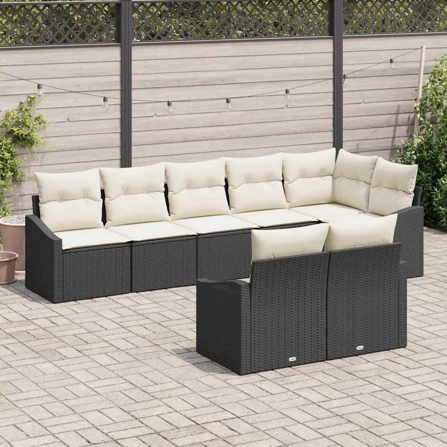 Ensemble de Canapés avec coussin 8 pcs Noir polyrotin