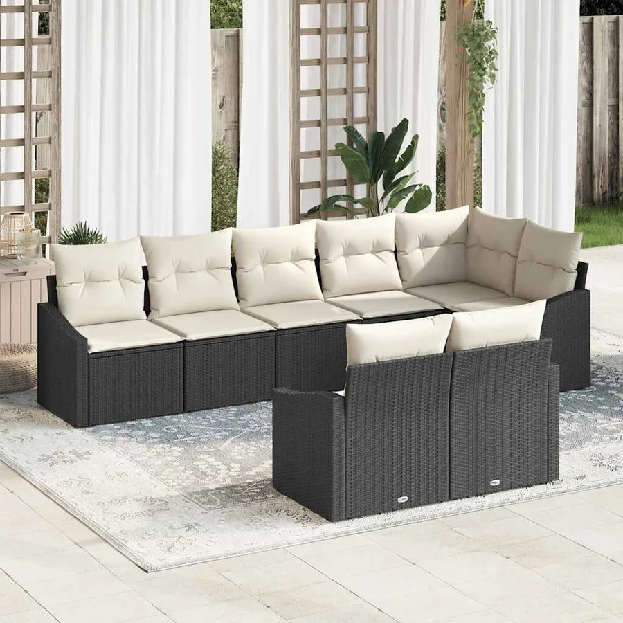 Ensemble de Canapés avec coussin 8 pcs Noir polyrotin - 3
