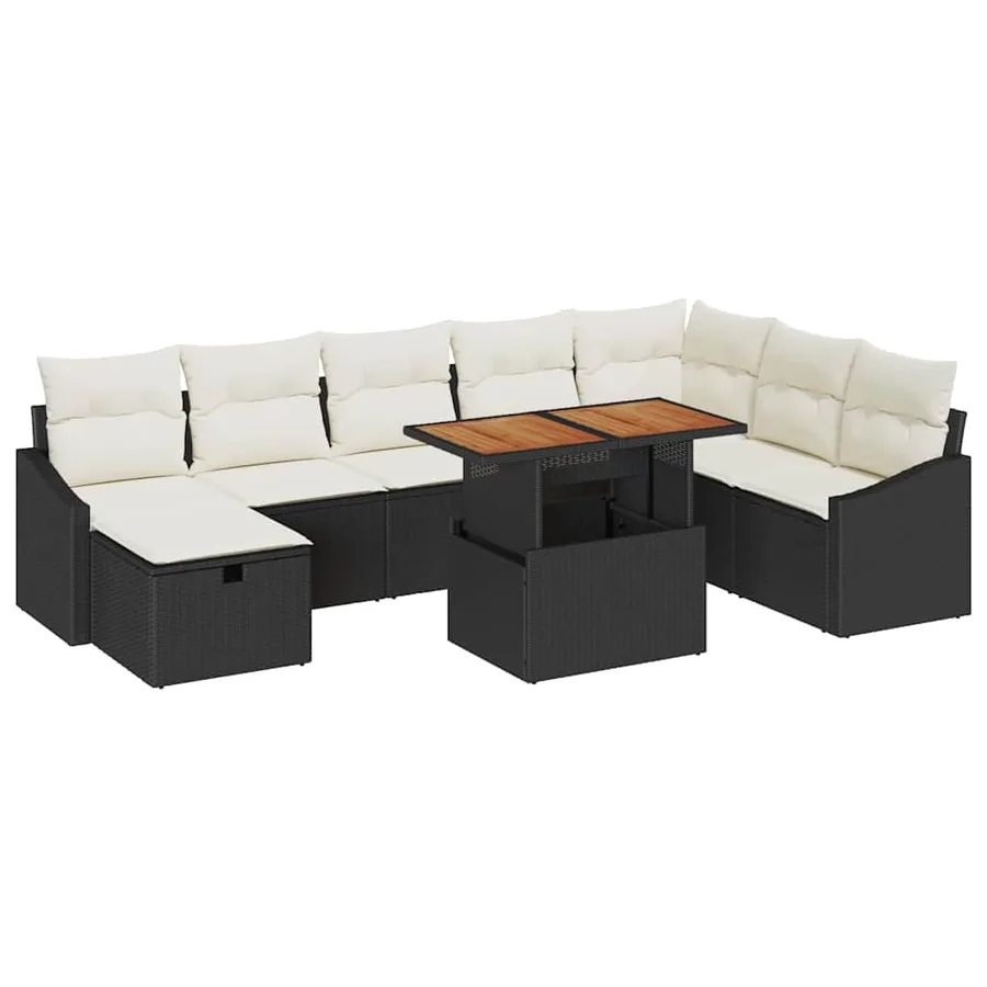 Ensemble de canapé de jardin avec coussin 9 pcs Noir polyrotin - 2