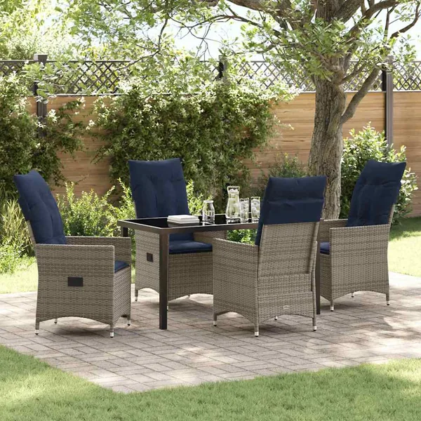 Ensemble table et chaises avec coussin 5 pcs Gris Rotin PE