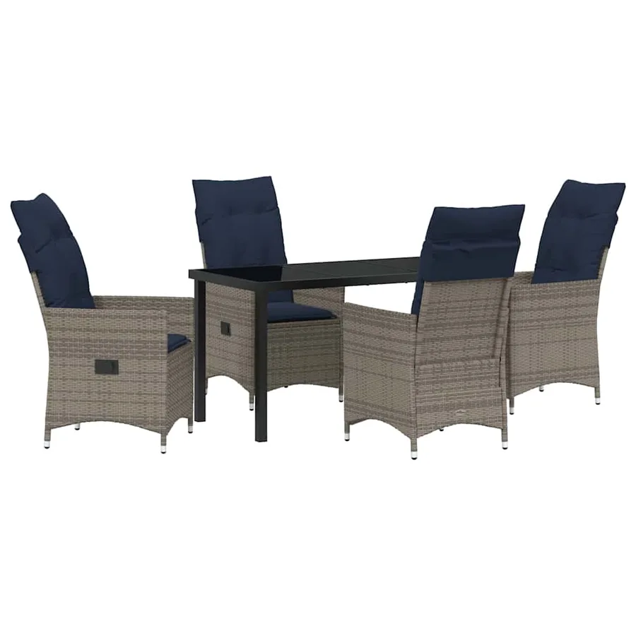Ensemble table et chaises avec coussin 5 pcs Gris Rotin PE - 2