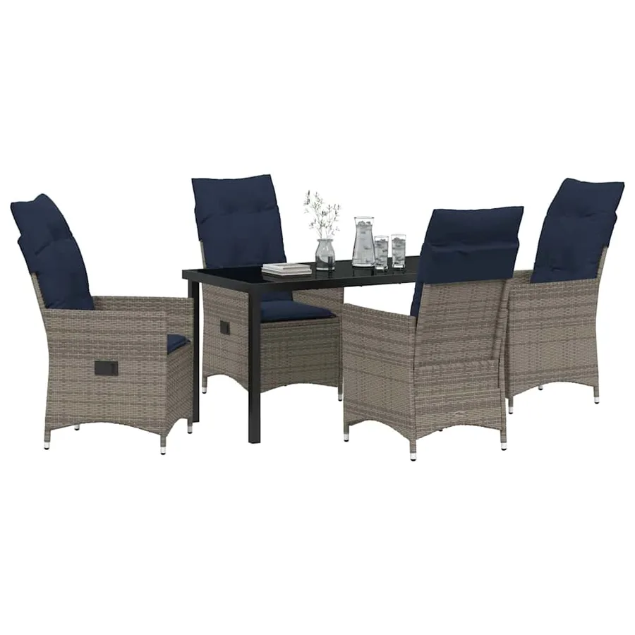 Ensemble table et chaises avec coussin 5 pcs Gris Rotin PE - 3