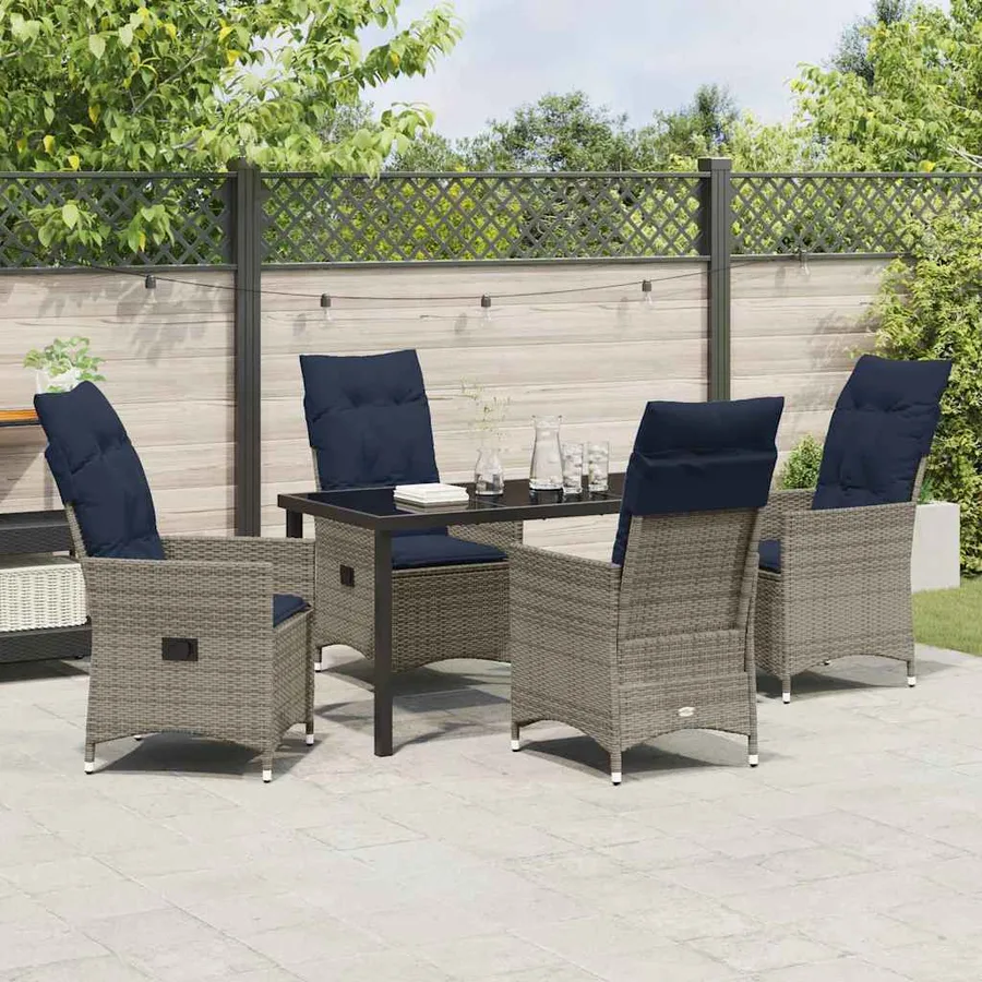 Ensemble table et chaises avec coussin 5 pcs Gris Rotin PE - 4