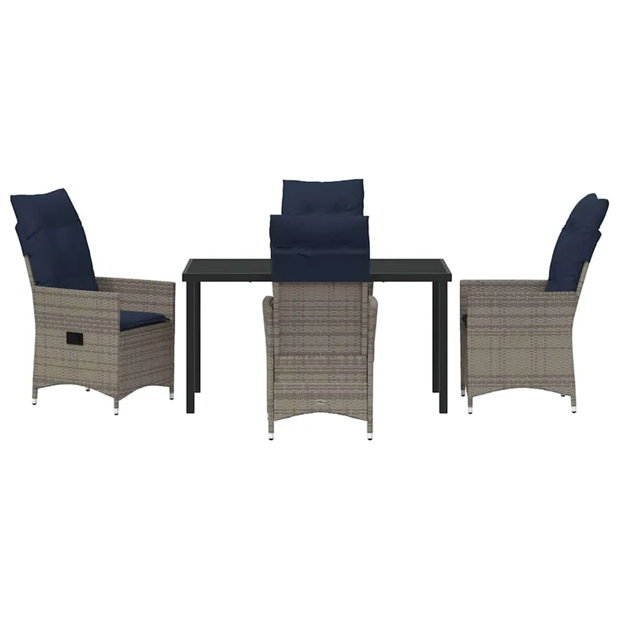 Ensemble table et chaises avec coussin 5 pcs Gris Rotin PE - 7