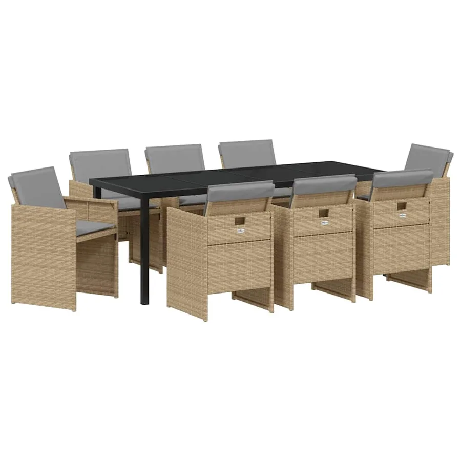 Ensemble de salle à manger pour jardin 9 pcs Beige polyrotin - 2