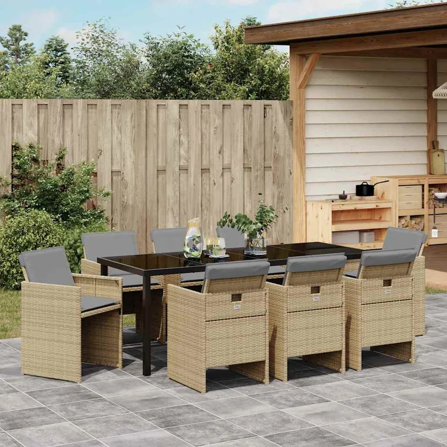 Ensemble de salle à manger pour jardin 9 pcs Beige polyrotin - 4