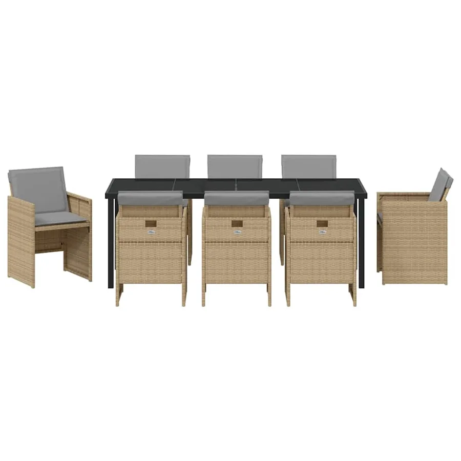 Ensemble de salle à manger pour jardin 9 pcs Beige polyrotin - 7