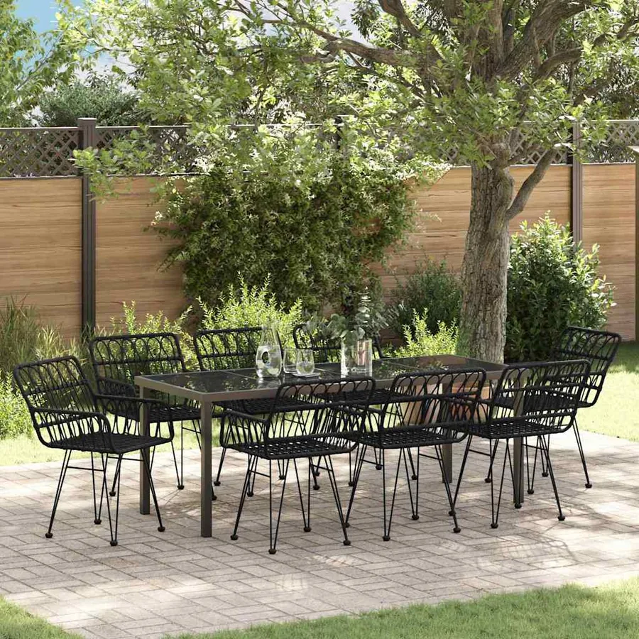 Ensemble de salle à manger pour jardin 9 pcs Noir