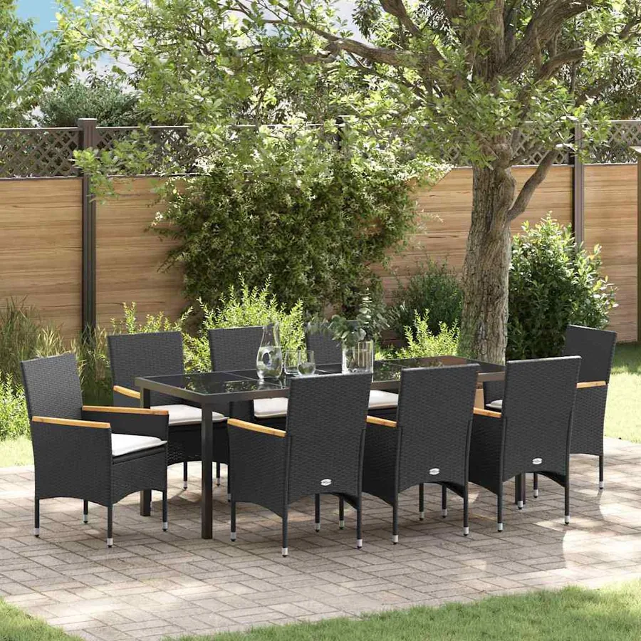 Ensemble de salle à manger pour jardin 9 pcs Noir polyrotin