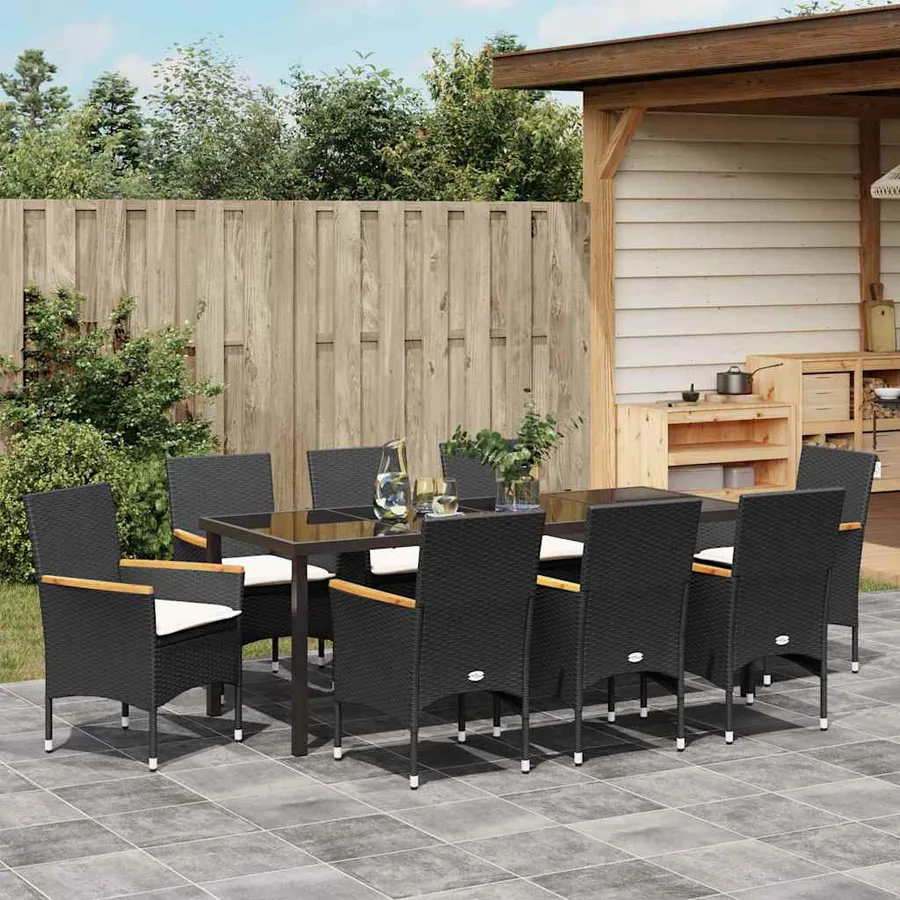 Ensemble de salle à manger pour jardin 9 pcs Noir polyrotin - 4