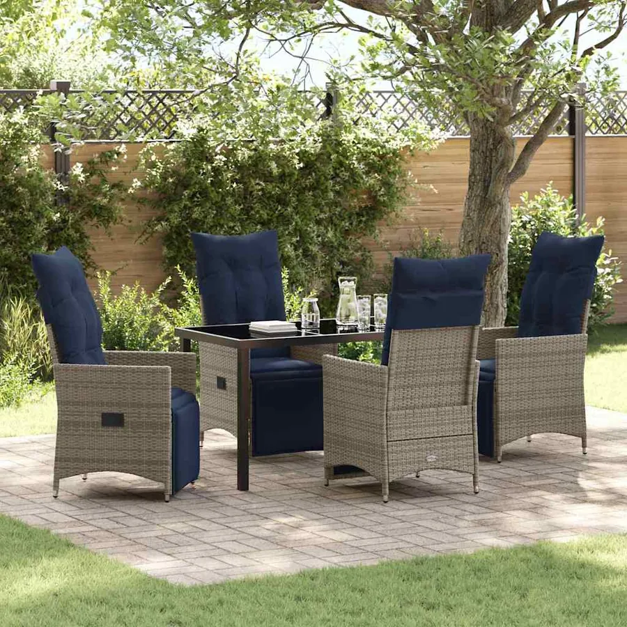 Ensemble table et chaises avec coussin 5 pcs Gris Rotin PE