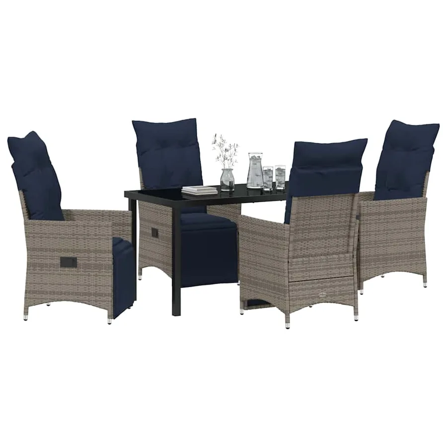 Ensemble table et chaises avec coussin 5 pcs Gris Rotin PE - 3