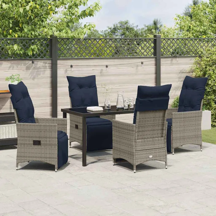 Ensemble table et chaises avec coussin 5 pcs Gris Rotin PE - 4