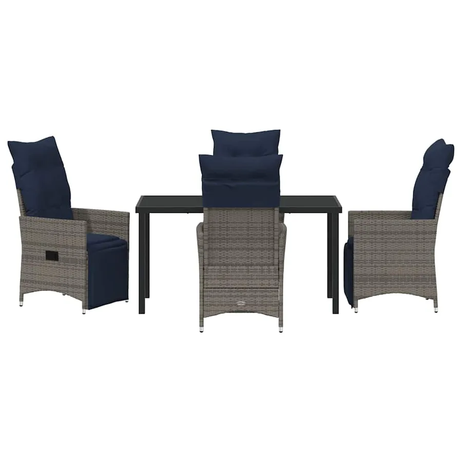 Ensemble table et chaises avec coussin 5 pcs Gris Rotin PE - 6