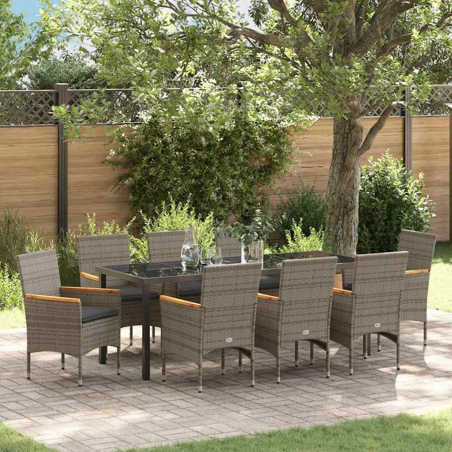 Ensemble de salle à manger pour jardin 9 pcs Gris polyrotin