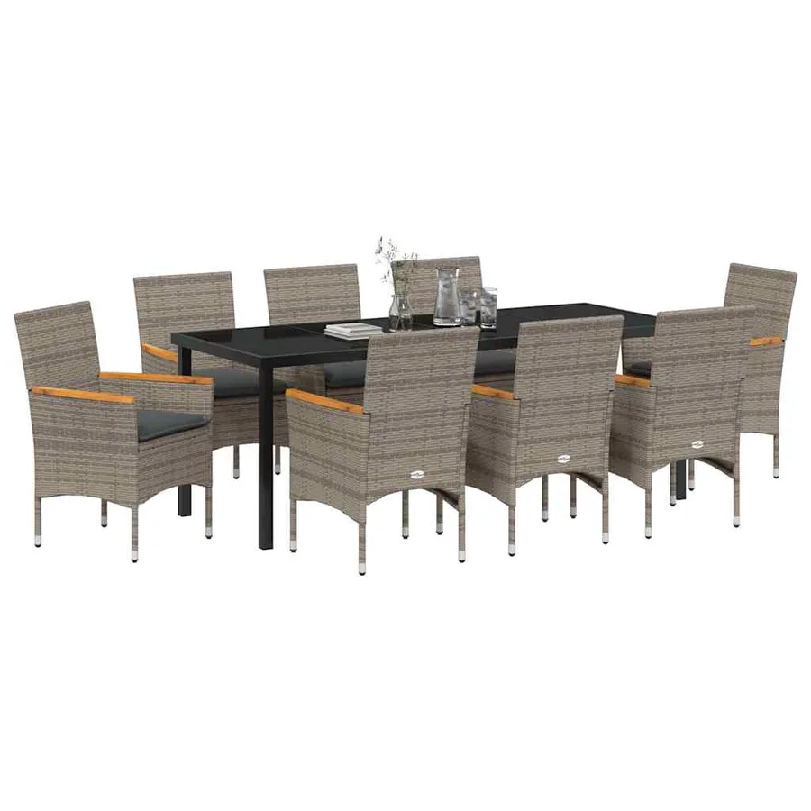 Ensemble de salle à manger pour jardin 9 pcs Gris polyrotin - 3