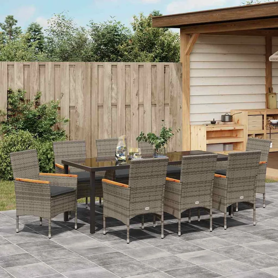 Ensemble de salle à manger pour jardin 9 pcs Gris polyrotin - 4