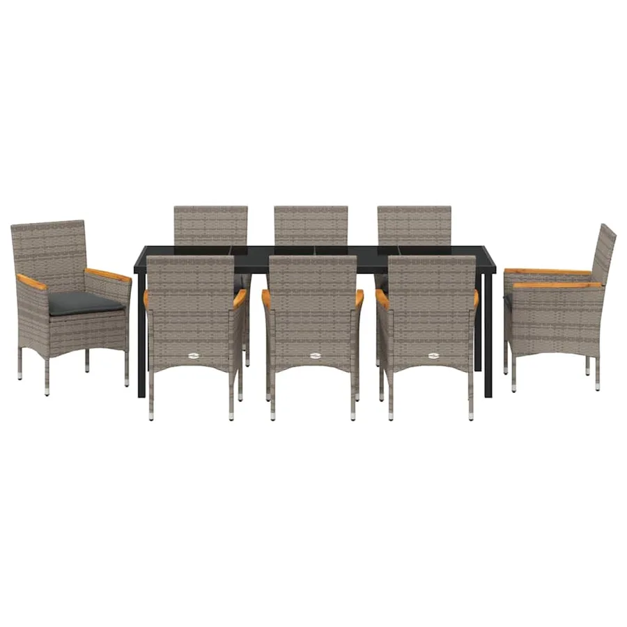 Ensemble de salle à manger pour jardin 9 pcs Gris polyrotin - 7