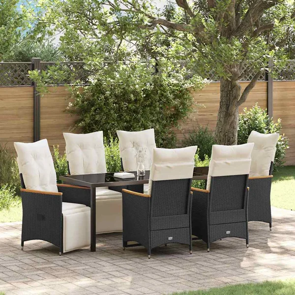 Ensemble de salle à manger pour jardin 7 pcs Noir polyrotin