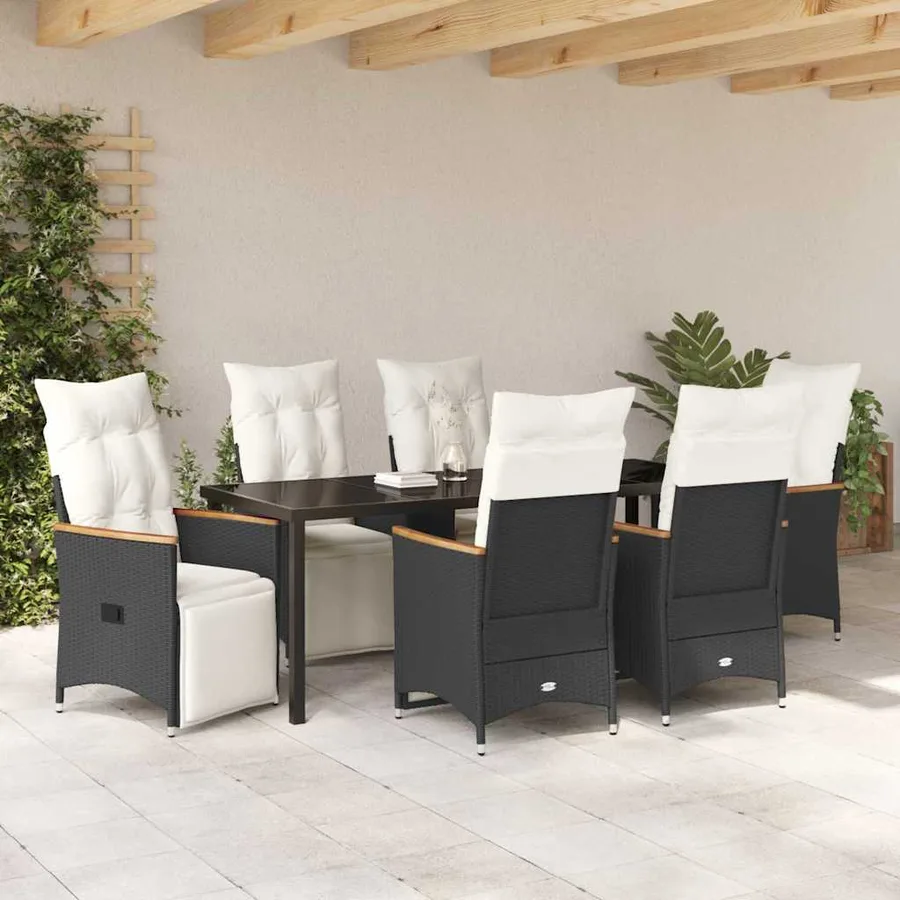 Ensemble de salle à manger pour jardin 7 pcs Noir polyrotin - 4