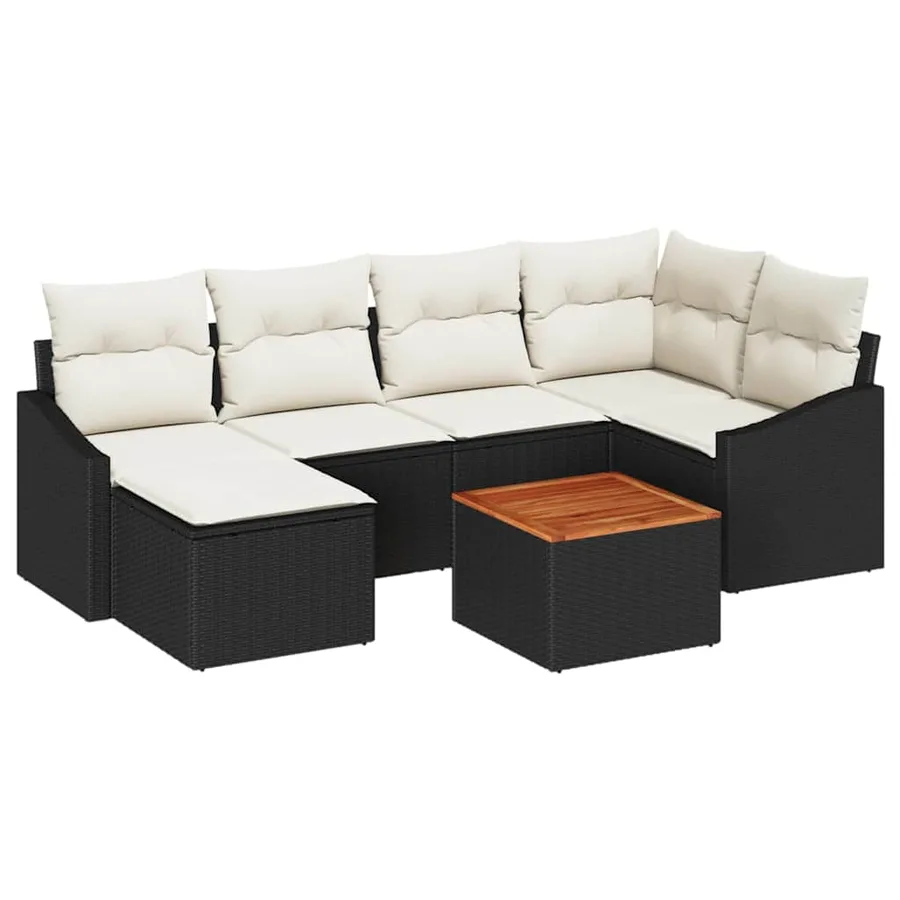 Ensemble de canapé de jardin avec coussin 7 pcs Noir polyrotin - 2
