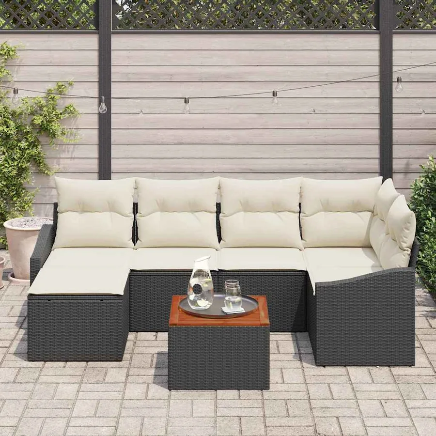 Ensemble de canapé de jardin avec coussin 7 pcs Noir polyrotin - 3