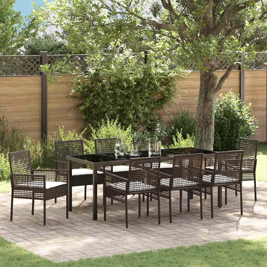Ensemble de salle à manger pour jardin 9 pcs Marron polyrotin