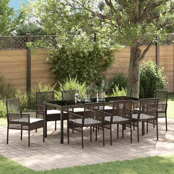 Ensemble de salle à manger pour jardin 9 pcs Marron polyrotin