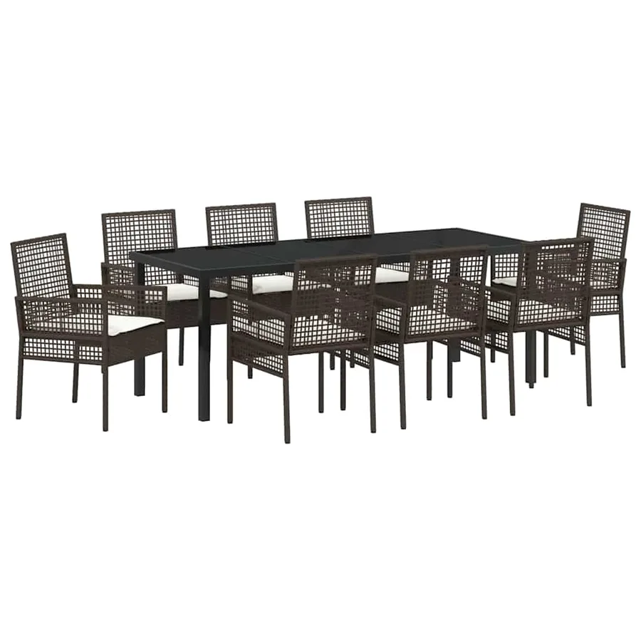 Ensemble de salle à manger pour jardin 9 pcs Marron polyrotin - 2