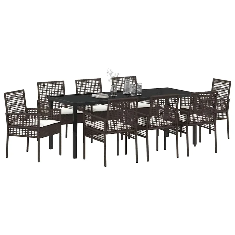 Ensemble de salle à manger pour jardin 9 pcs Marron polyrotin - 3