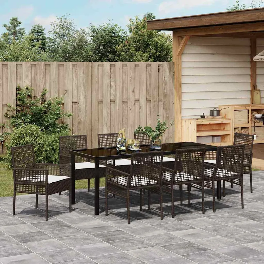 Ensemble de salle à manger pour jardin 9 pcs Marron polyrotin - 4