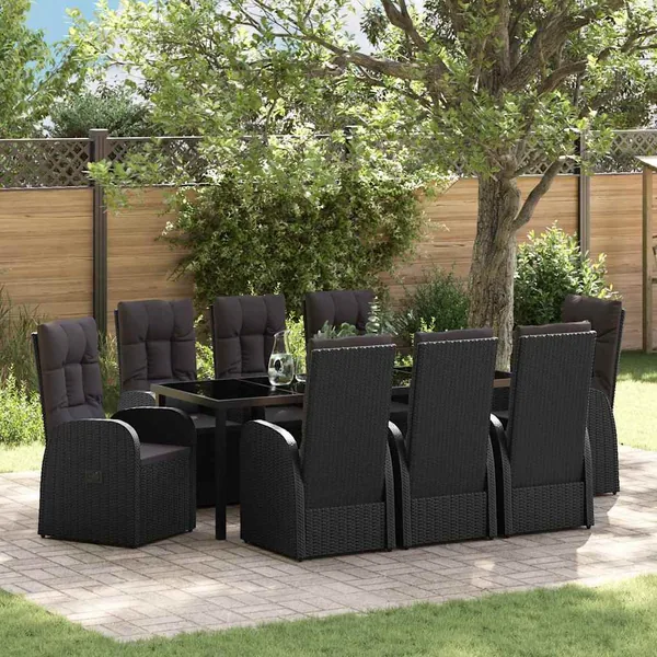 Ensemble de salle à manger pour jardin 9 pcs Noir polyrotin
