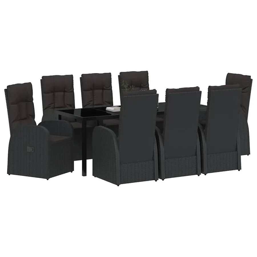 Ensemble de salle à manger pour jardin 9 pcs Noir polyrotin - 3