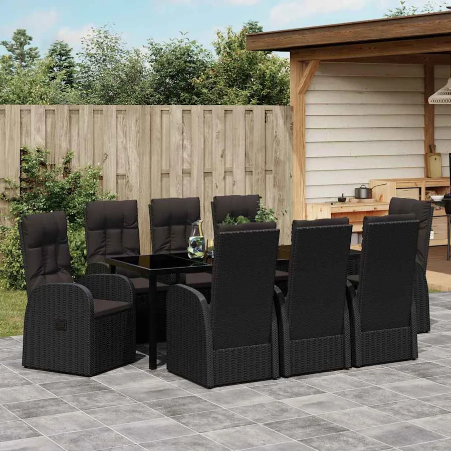 Ensemble de salle à manger pour jardin 9 pcs Noir polyrotin - 4