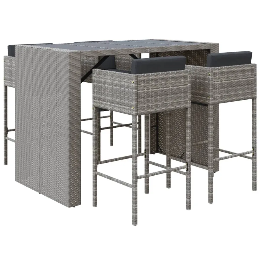 Ensemble de bar de jardin 5 pcs avec coussins gris poly rotin - 2