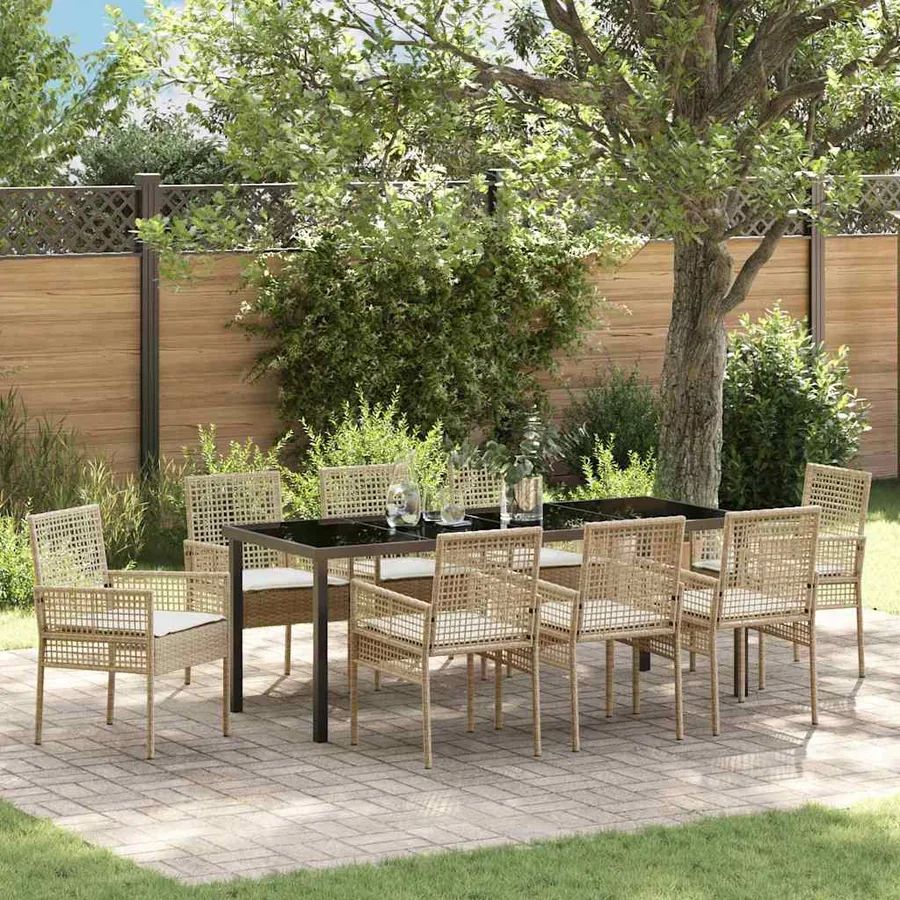 Ensemble de salle à manger pour jardin 9 pcs Beige polyrotin