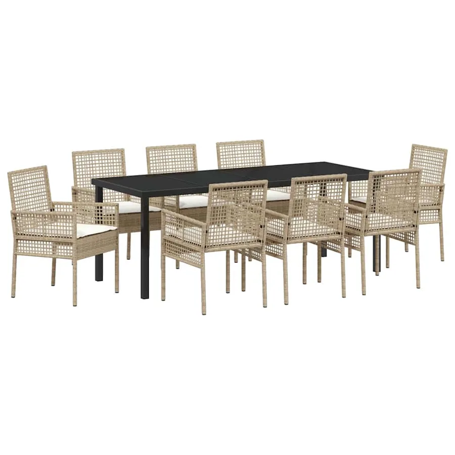 Ensemble de salle à manger pour jardin 9 pcs Beige polyrotin - 2