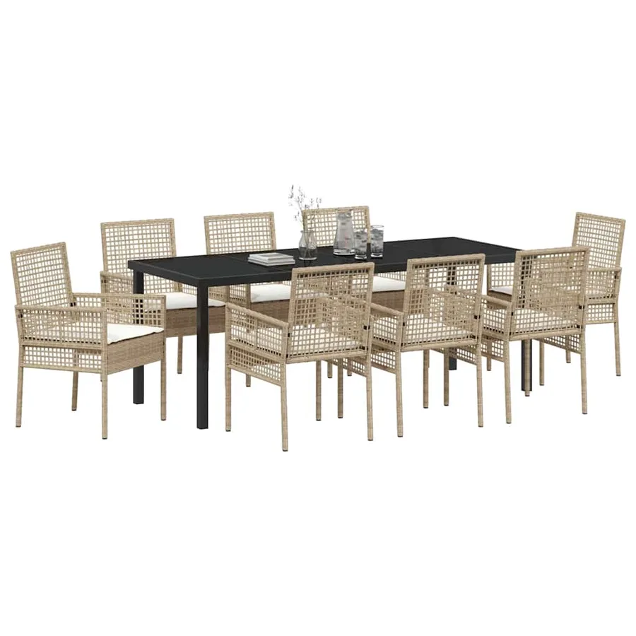 Ensemble de salle à manger pour jardin 9 pcs Beige polyrotin - 3