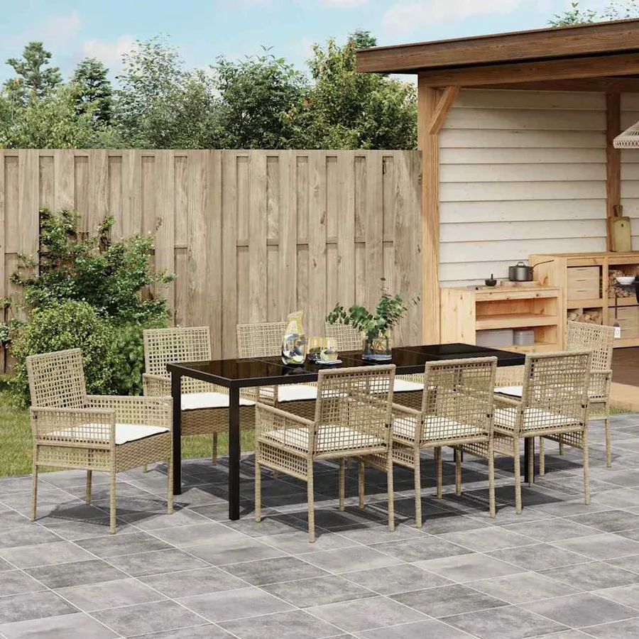 Ensemble de salle à manger pour jardin 9 pcs Beige polyrotin - 4