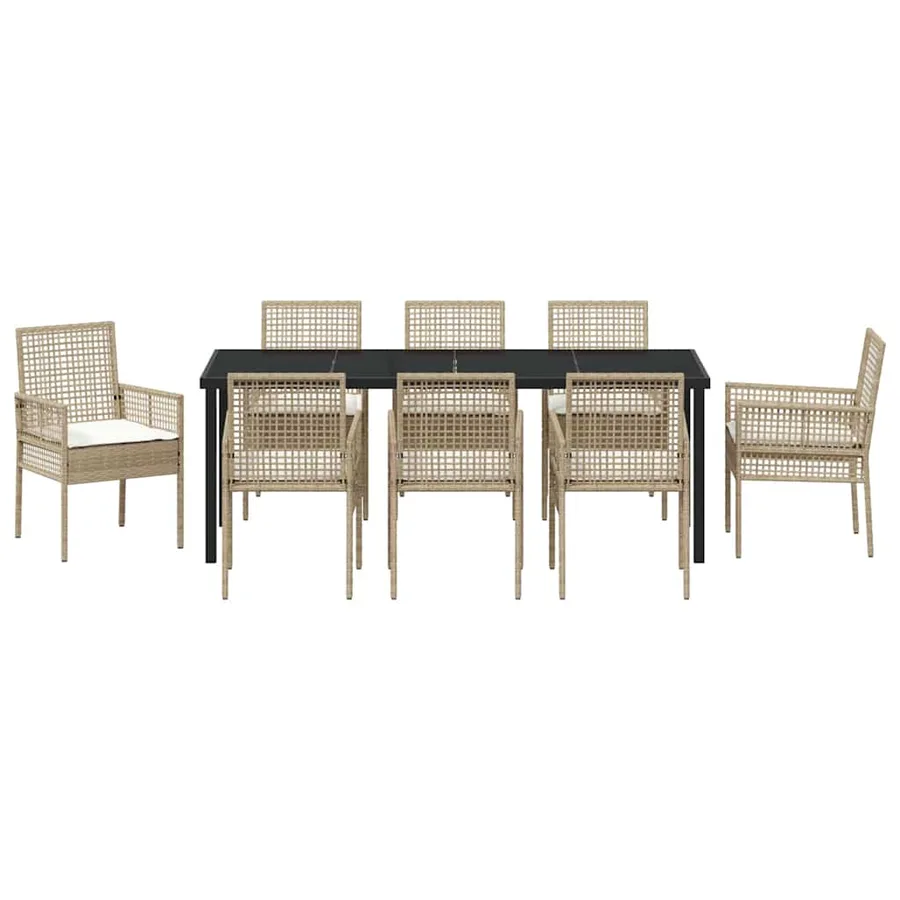 Ensemble de salle à manger pour jardin 9 pcs Beige polyrotin - 7