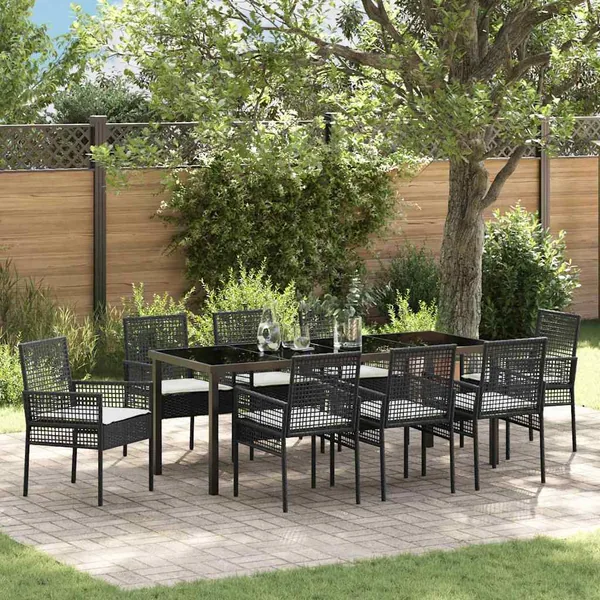 Ensemble de salle à manger pour jardin 9 pcs Noir polyrotin