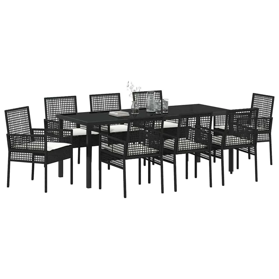 Ensemble de salle à manger pour jardin 9 pcs Noir polyrotin - 3